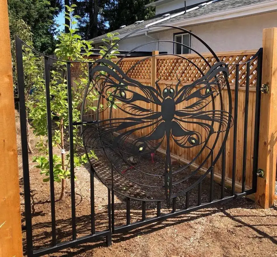 Dragonfly gate seen from the garden