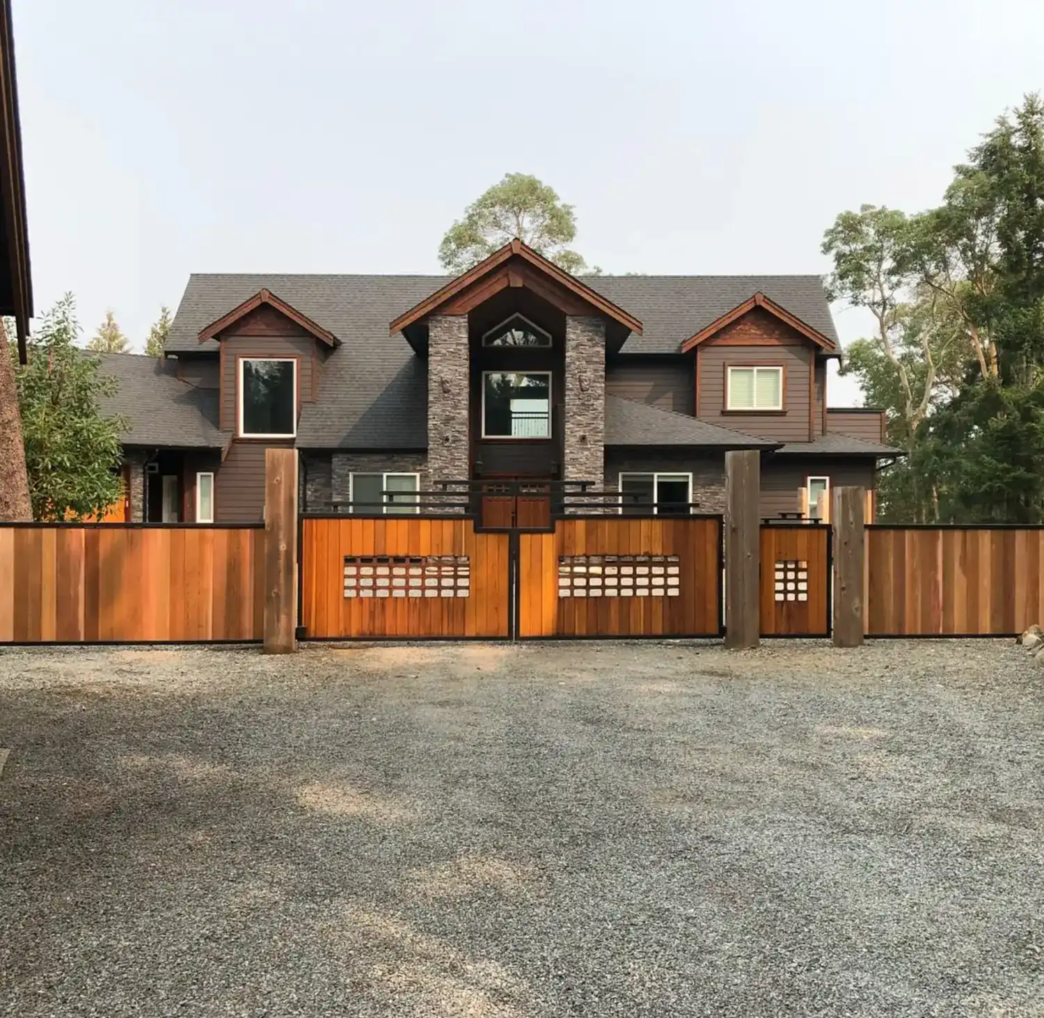 Estate gates and fence, cedar and steel