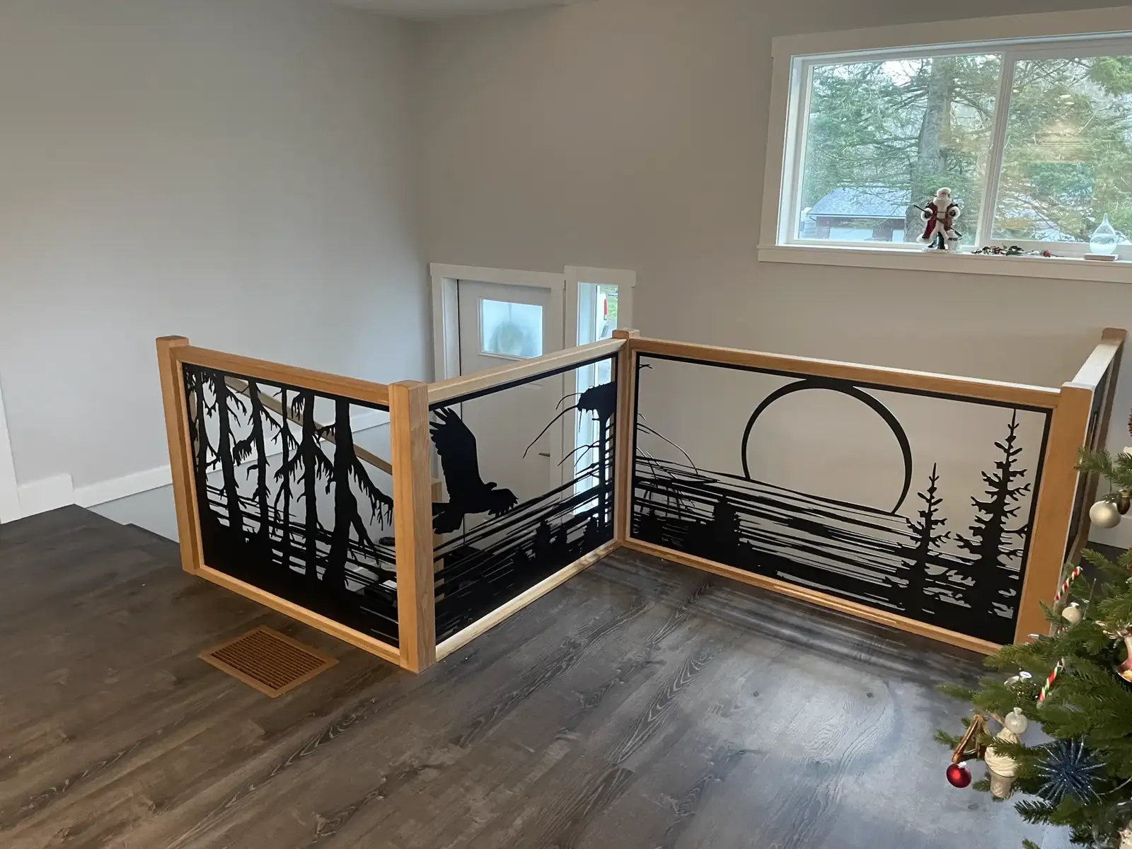 Forest railing panels with a moon