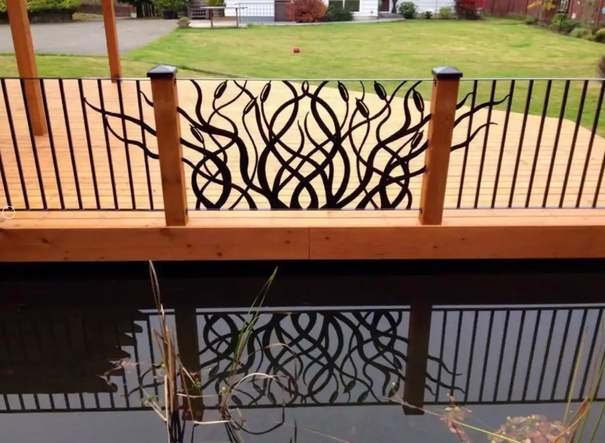 Branch railing over a pond