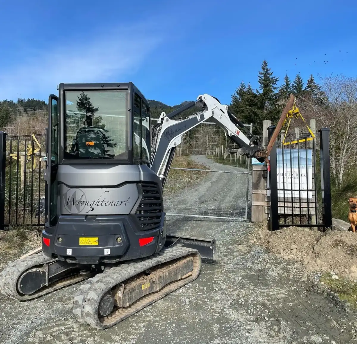 Setting the Averill Creek gate with Wroughtenart's excavator