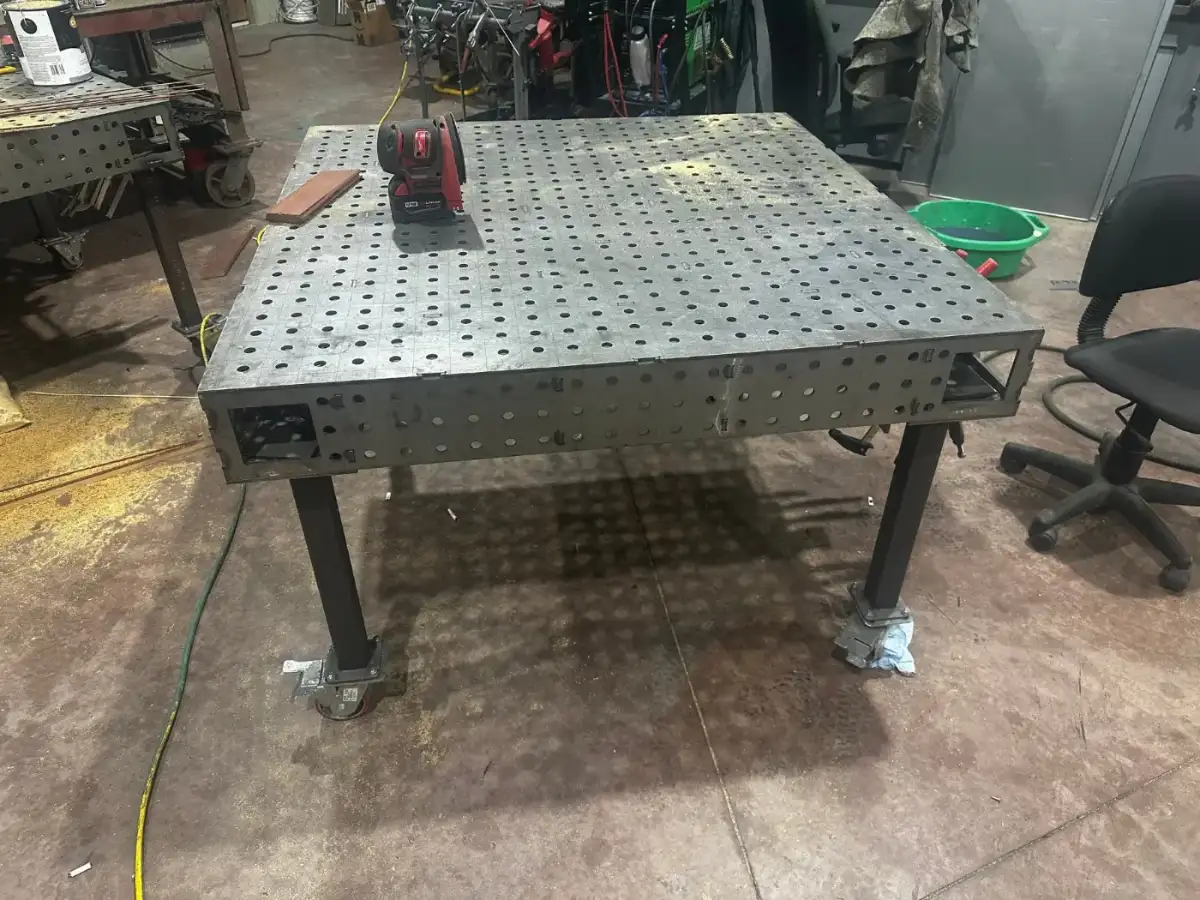 Laser-cut and etched weld table assembled